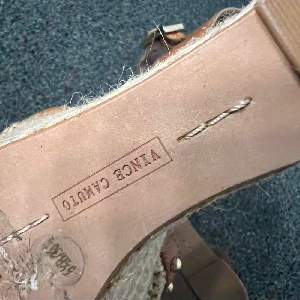 VINCE CAMUTO Neutral Brown & Cream Straw Open-Toe Stud Espadrilles Wedges Shoes - Picture 14 of 16